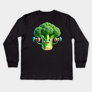 Fit & Fun Broccoli Mascot – Health and Fitness Enthusiast Sticker Kids Long Sleeve T-Shirt